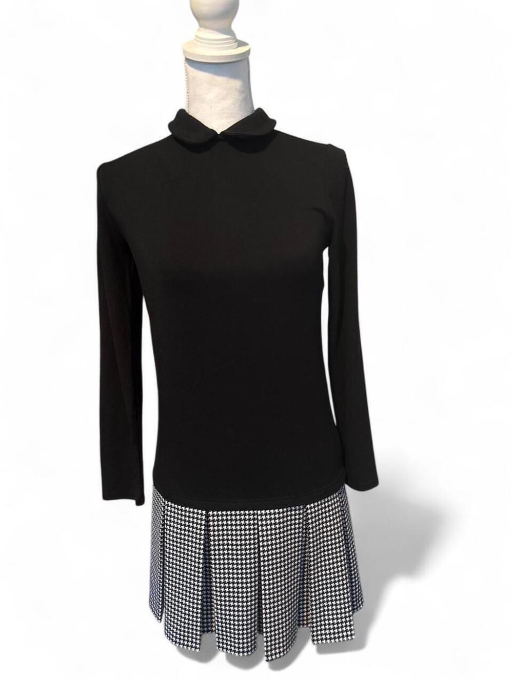 Polo Ralph Lauren Houndstooth Mini Dress Black Long Sleeve Preppy Y2K